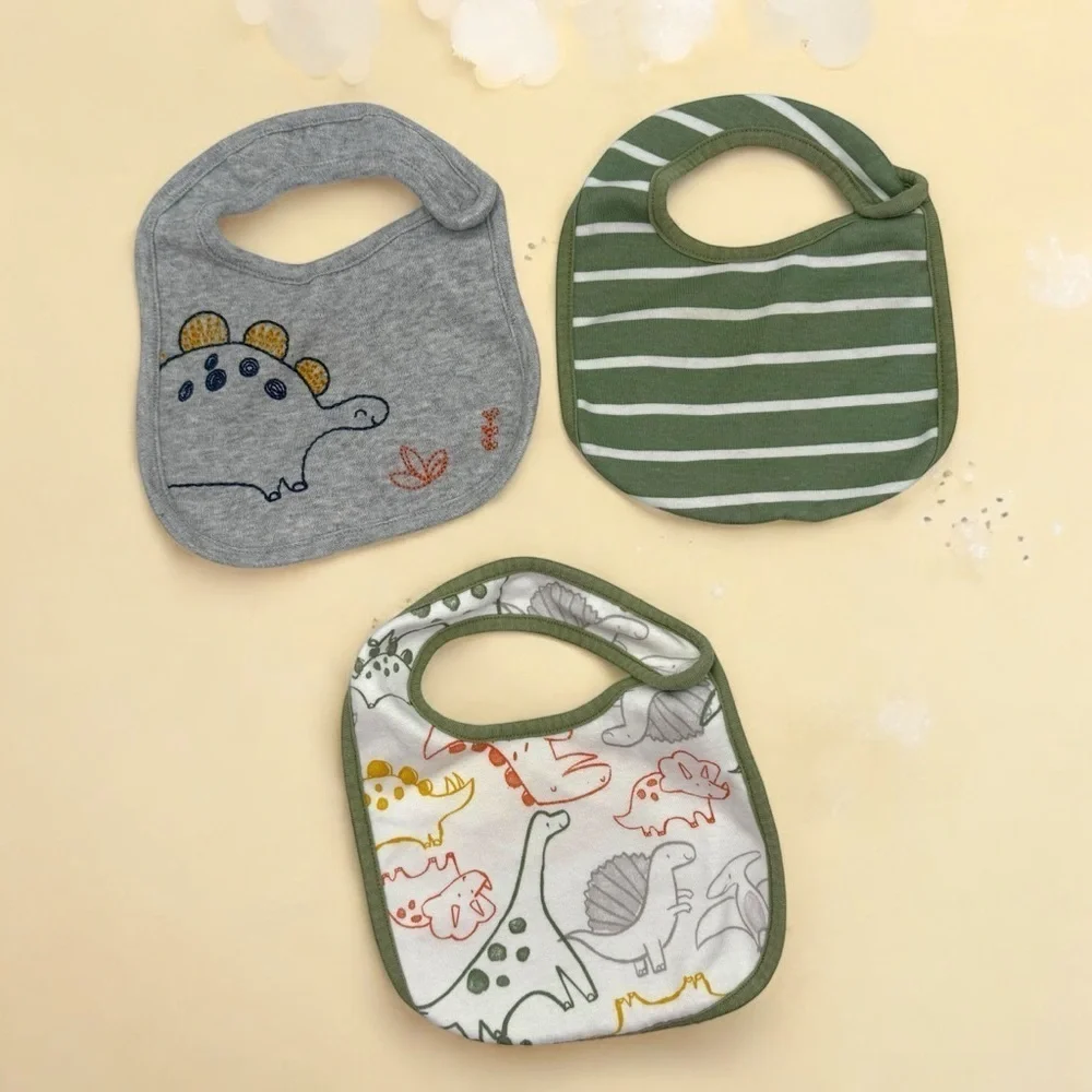 Dinosaur and Stripes Kids Bib Set - Gray, Green, Multicolor 3-pack Carters